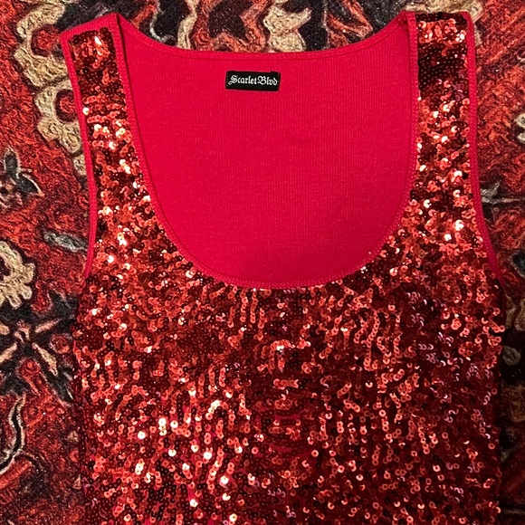 NWT -RED SEQUINS FRONT, SZ-L SLEEVELESS CAMISOLE by SCARLET BLVD - Picture 7 of 11